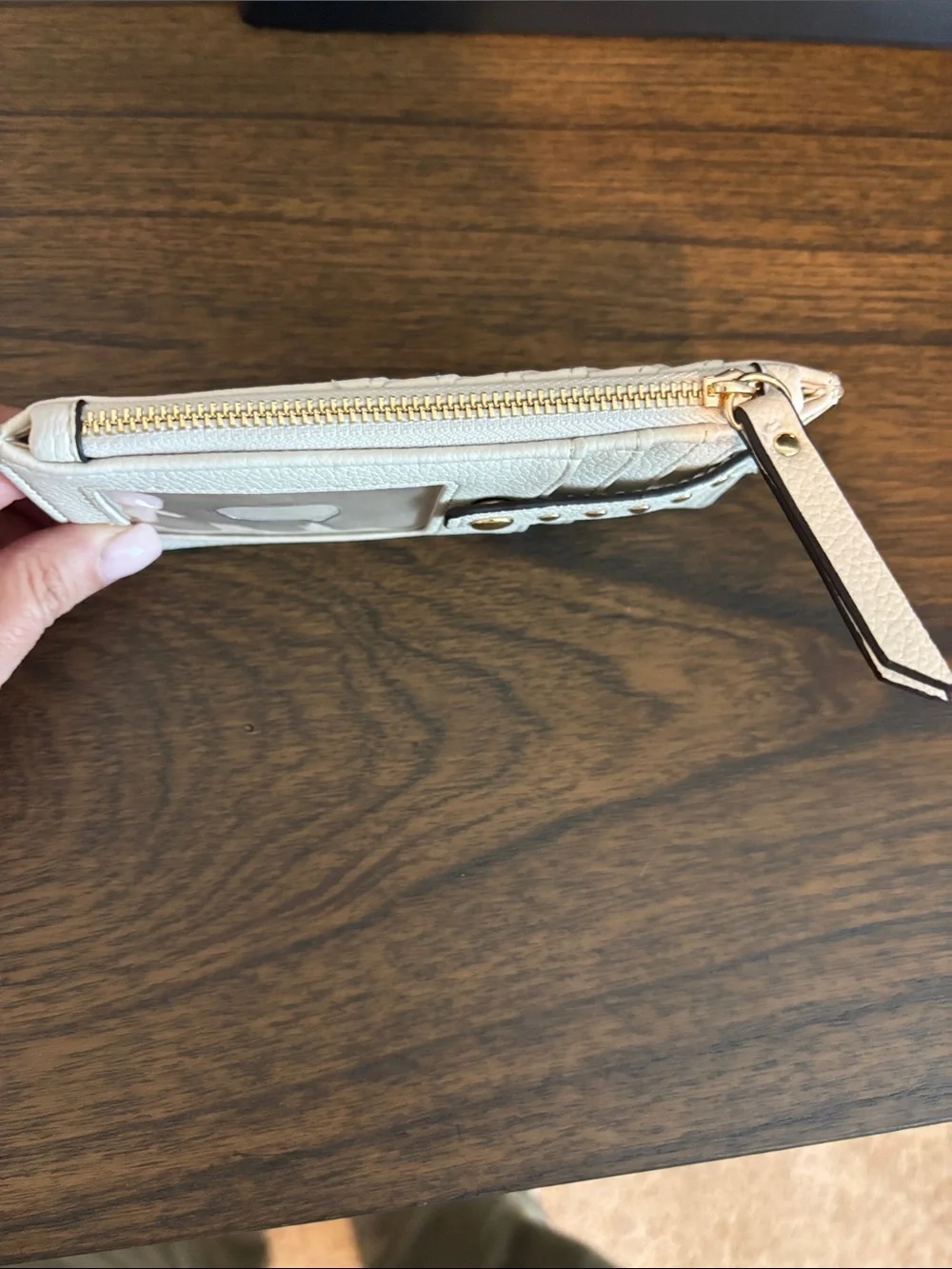 White Leather Card Wallet with Gold Studs